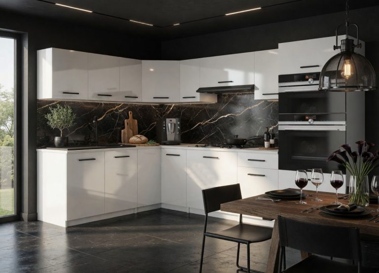 Mobili da cucina 420 cm bianco lucido con piano di lavoro Produttore INF UNIQAGRANDE/5/WT/W/0/B1