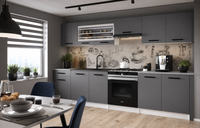 Mobili da cucina 260 cm grigio antracite grafite con piano di lavoro Produttore TOR JUSTYNA/3/WT/SR/0/B1