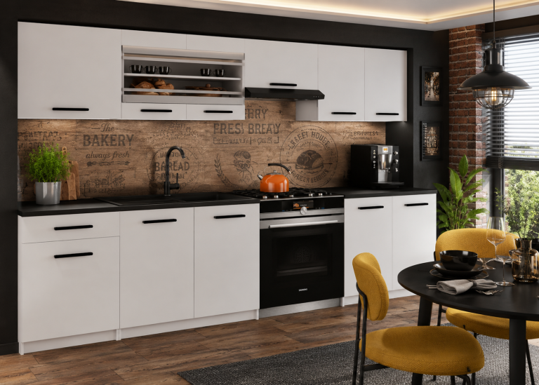 Mobili da cucina 260 cm bianchi opachi con piano di lavoro Produttore TOR JUSTYNA/3/WT/WT/0/B1