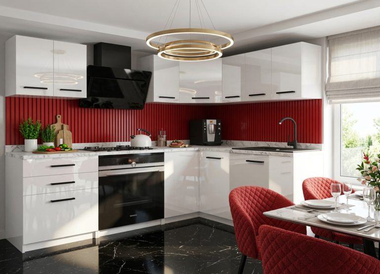 Mobili da cucina 300 cm bianchi lucidi con piano di lavoro Produttore INF ARMIN2/3/WT/W/0/B1