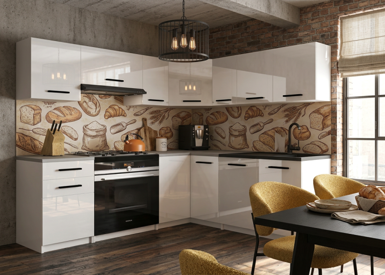 Mobili da cucina 360 cm bianchi lucidi con piano di lavoro Produttore INF LIDIAUNIQA2/5/WT/W/0/B1