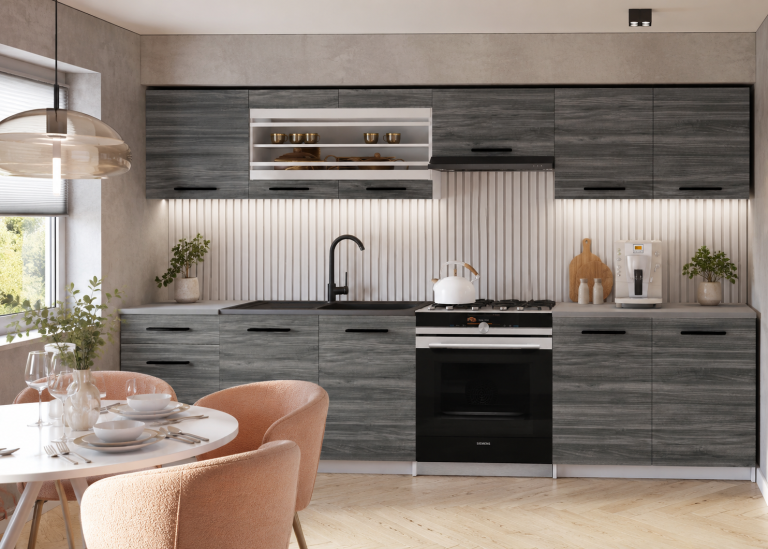 Mobili da cucina 260 cm grigio antracite grafite con piano di lavoro Produttore TOR JUSTYNA/3/WT/GW1/0/B1