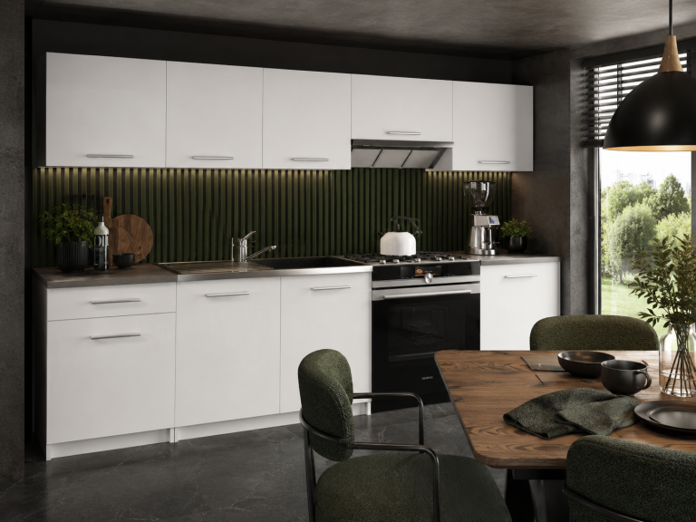 Mobili da cucina 240 cm bianchi opachi con piano di lavoro Produttore TOR UNIQA3/3/WT/WT/0/E