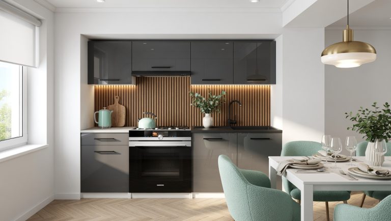 Mobili da cucina 180 cm grigio lucido con piano di lavoro Produttore INF SUPERUNIQA2/4/WT/S/0/B1