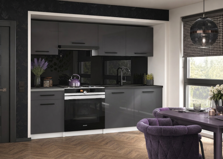 Mobili da cucina 180 cm grigio lucido con piano di lavoro Produttore INF SUPERUNIQA2/4/WT/S/0/B1