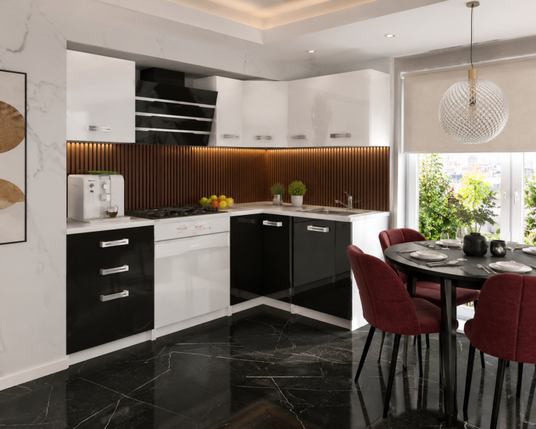 Mobili da cucina 300 cm bianco lucido nero lucido con piano di lavoro Produttore INF JOWISZ/2/WT/WB/0/D