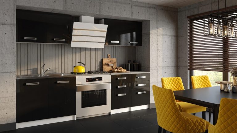 Mobili da cucina 160 cm neri lucidi con piano di lavoro Produttore INF KOMPAKTO/3/WT/B/0/D