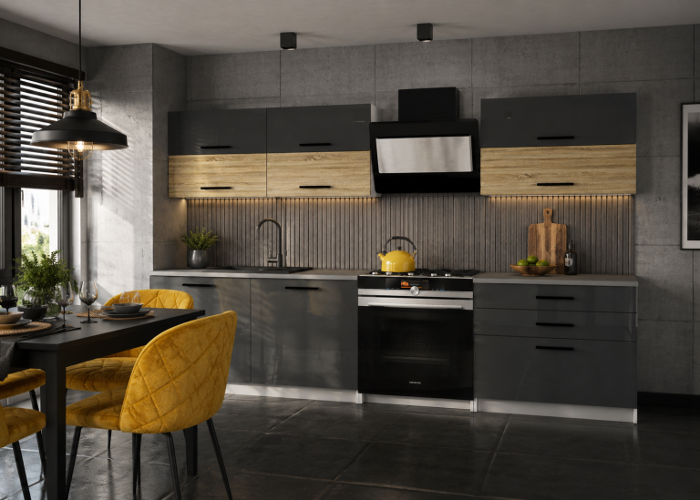 Mobili da cucina 180 cm grigio lucido rovere rovere wotan rovere sonoma con piano di lavoro Produttore INF PRIMERA2/2/WT/SDSS/0/B1