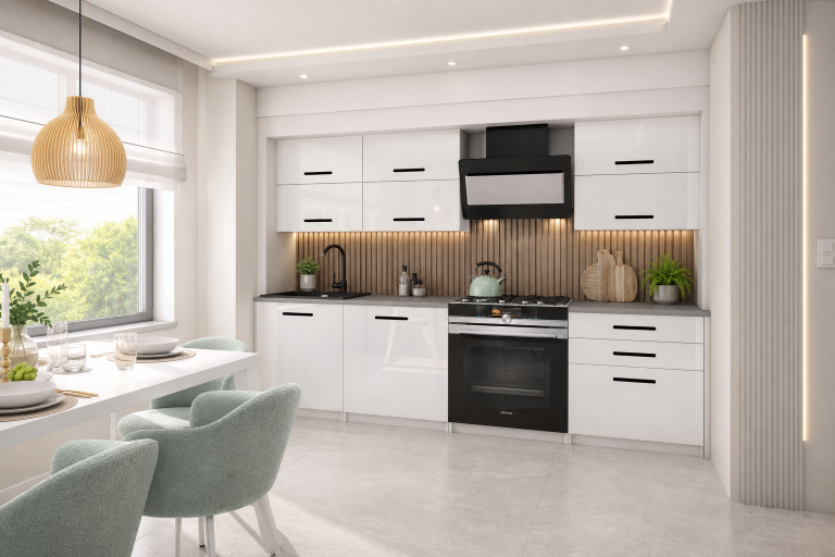 Mobili da cucina 180 cm bianchi lucidi con piano di lavoro Produttore INF PRIMERA2/3/WT/W/0/B1