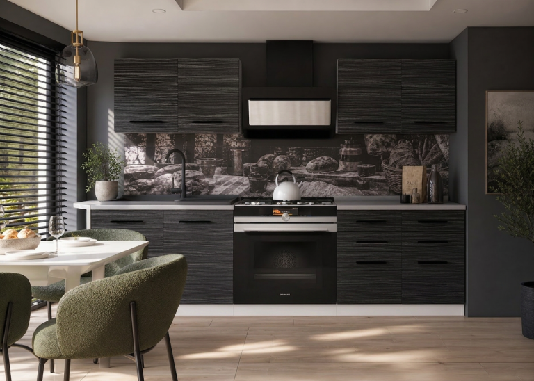 Mobili da cucina 160 cm nero ebano scuro con piano di lavoro Produttore TOR KOMPAKTO2/2/WT/HK/0/B1