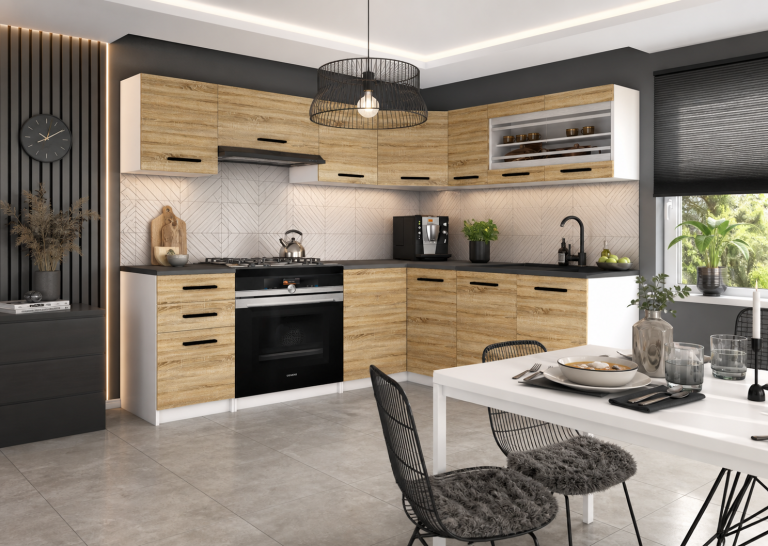 Mobili da cucina 360 cm in rovere Wotan rovere Sonoma con piano di lavoro Produttore TOR LIDIA2/4/WT/DS/0/B1