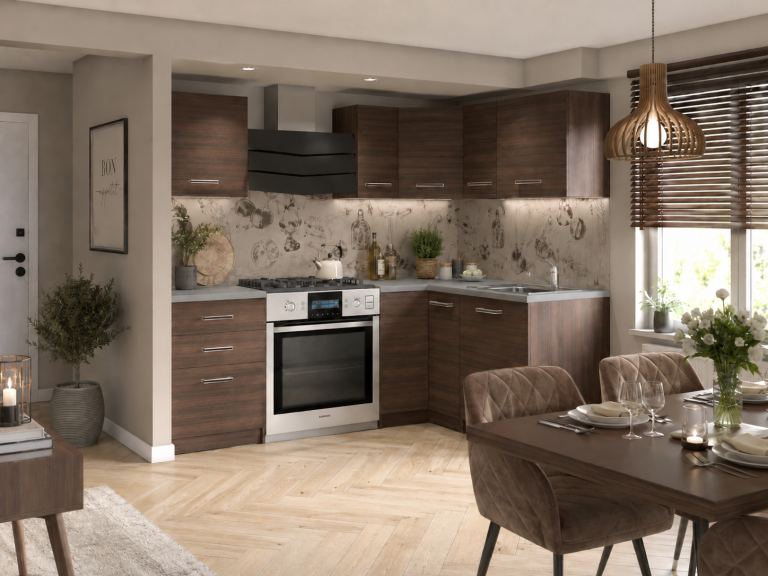 Mobili da cucina 300 cm marrone castagno con piano di lavoro – Svendita SAN DIEGO/0/KN/KN/0/F