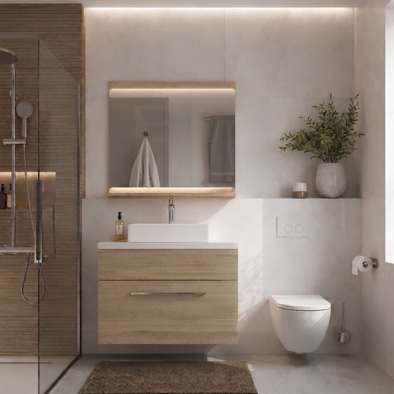 Mobili da bagno con specchio, finitura rovere Sonoma – Svendita DALLAS M 1/0/DS/DS/0/ZW