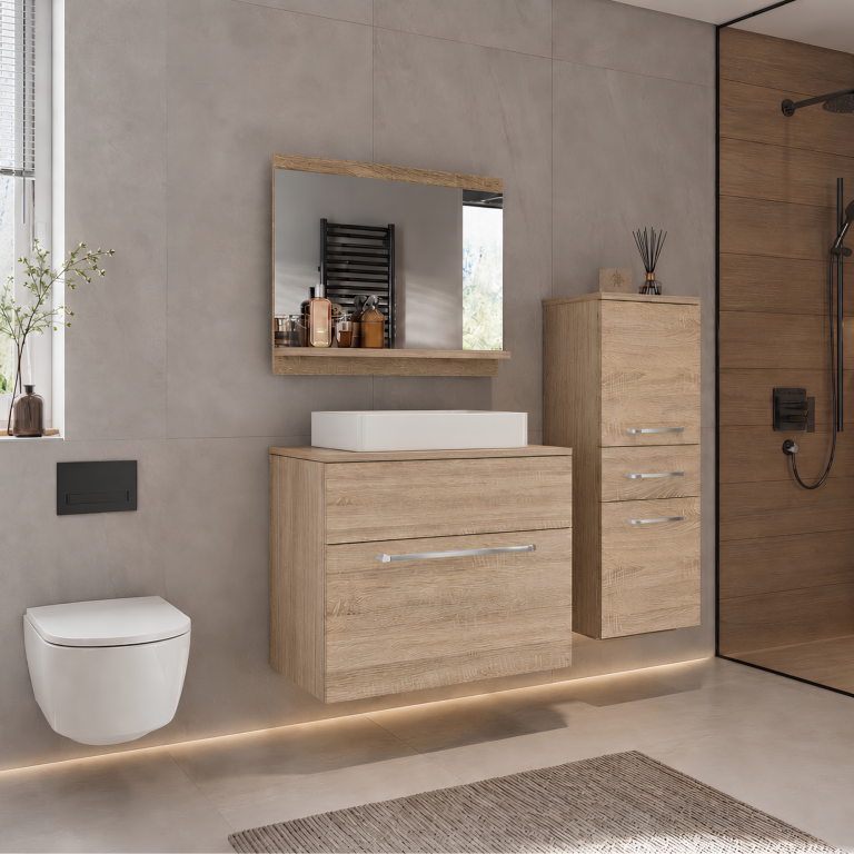 Mobili da bagno con specchio, finitura rovere Sonoma – Svendita ATLANTA M 2/0/DS/DS/0/ZW