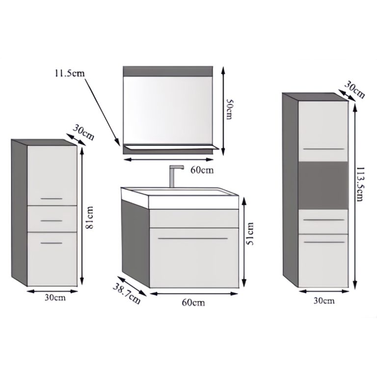 Mobili da bagno Belini bianco lucido / grigio lucido + lavabo + specchio Produttore ROD P 5/0/W/WS/0/ZW