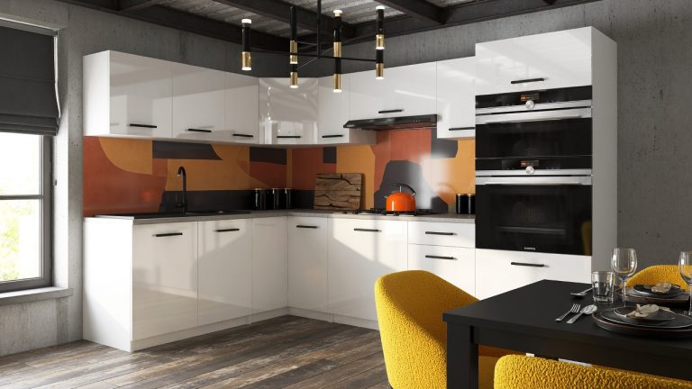 Mobili da cucina 420 cm bianco lucido con piano di lavoro Produttore INF UNIQAGRANDE/5/WT/W/0/B1