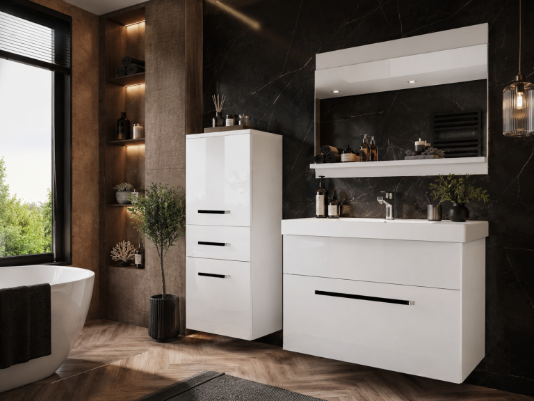 Mobili da bagno Belini bianco lucido + lavabo + specchio Produttore ROD P 2/0/W/W/0/ZW