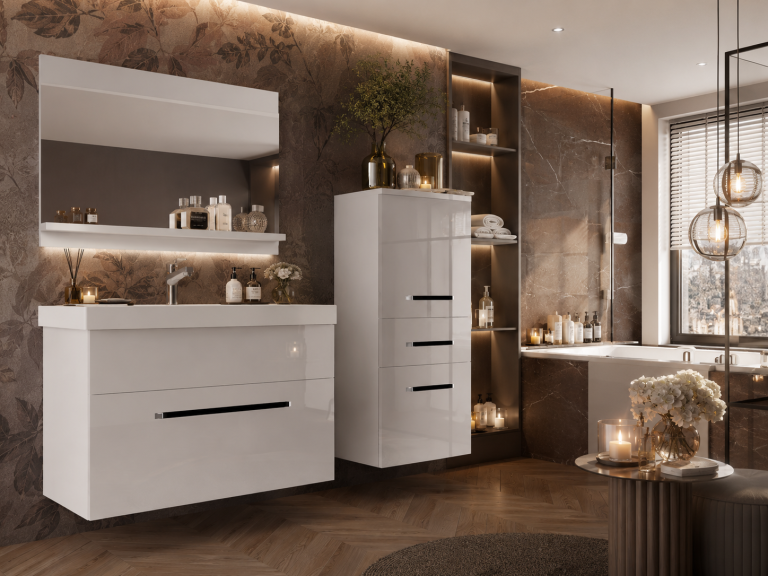 Mobili da bagno Belini bianco lucido + lavabo + specchio Produttore ROD P 2/0/W/W/0/ZW