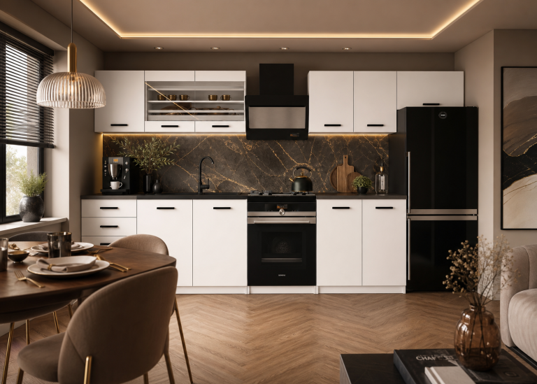 Mobili da cucina 240 cm bianchi opachi con piano di lavoro Produttore TOR ELLA2/3/WT/WT/0/B1