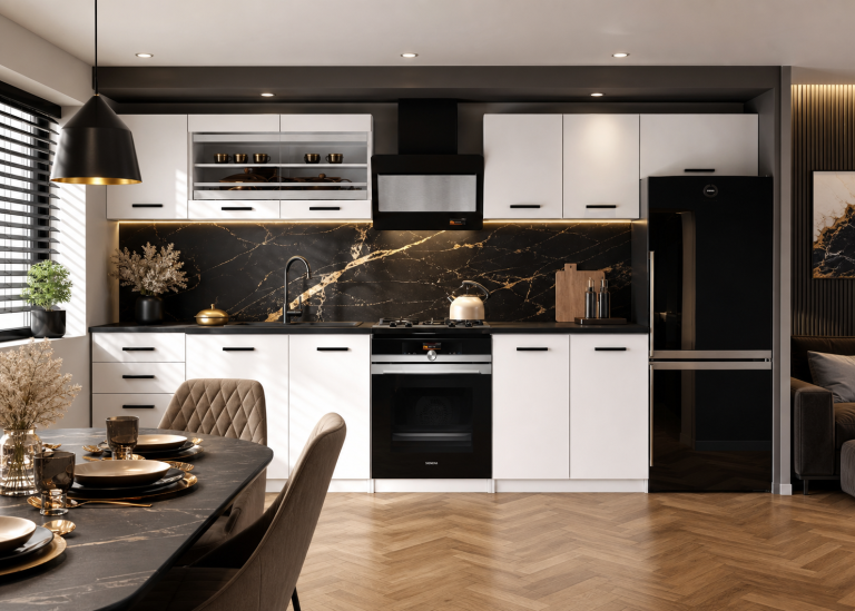Mobili da cucina 240 cm bianchi opachi con piano di lavoro Produttore TOR ELLA2/3/WT/WT/0/B1