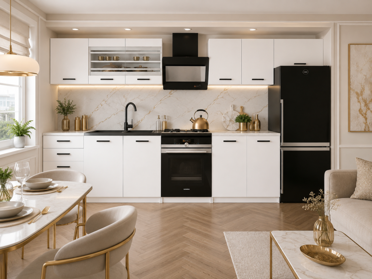 Mobili da cucina 240 cm bianchi opachi con piano di lavoro Produttore TOR ELLA2/3/WT/WT/0/B1