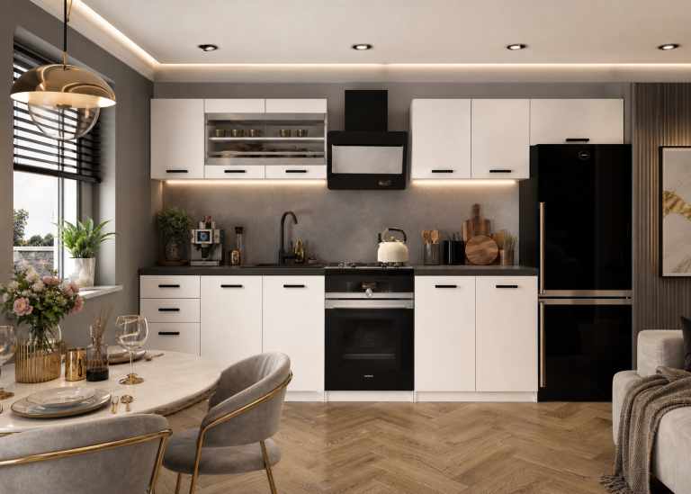 Mobili da cucina 240 cm bianchi opachi con piano di lavoro Produttore TOR ELLA2/3/WT/WT/0/B1