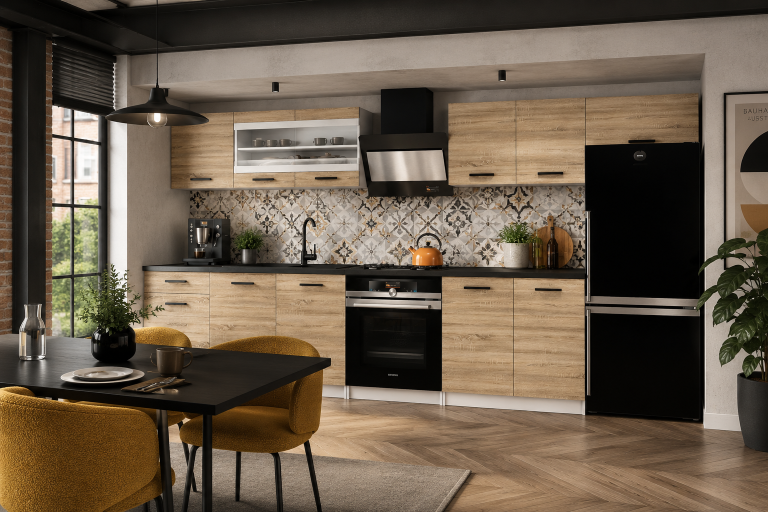 Mobili da cucina 240 cm in rovere Wotan rovere Sonoma con piano di lavoro Produttore TOR ELLA2/4/WT/DS/0/B1
