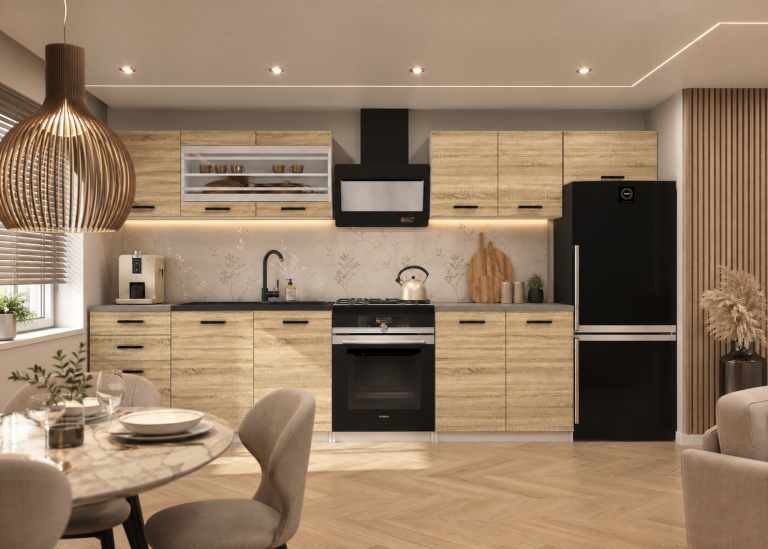 Mobili da cucina 240 cm in rovere Wotan rovere Sonoma con piano di lavoro Produttore TOR ELLA2/4/WT/DS/0/B1