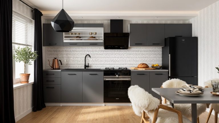 Mobili da cucina 240 cm grigio antracite grafite con piano di lavoro Produttore TOR ELLA2/4/WT/SR/0/B1
