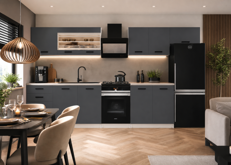 Mobili da cucina 240 cm grigio antracite grafite con piano di lavoro Produttore TOR ELLA2/4/WT/SR/0/B1