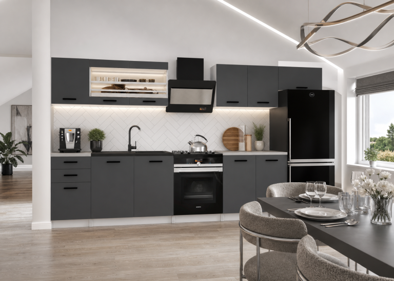 Mobili da cucina 240 cm grigio antracite grafite con piano di lavoro Produttore TOR ELLA2/4/WT/SR/0/B1