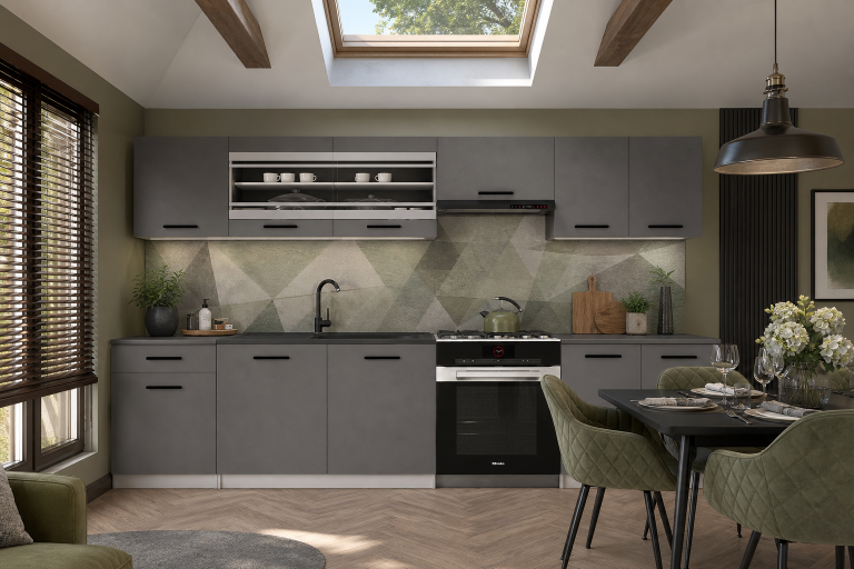 Cucina 260 cm grigio antracite grafite con piano di lavoro – Produttore TOR PRIMO260/3/WT/SR/0/B1