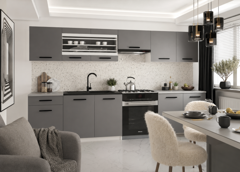 Cucina 260 cm grigio antracite grafite con piano di lavoro – Produttore TOR PRIMO260/3/WT/SR/0/B1