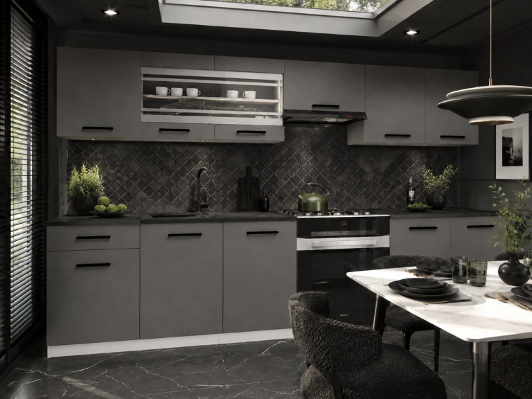 Cucina 260 cm grigio antracite grafite con piano di lavoro – Produttore TOR PRIMO260/3/WT/SR/0/B1
