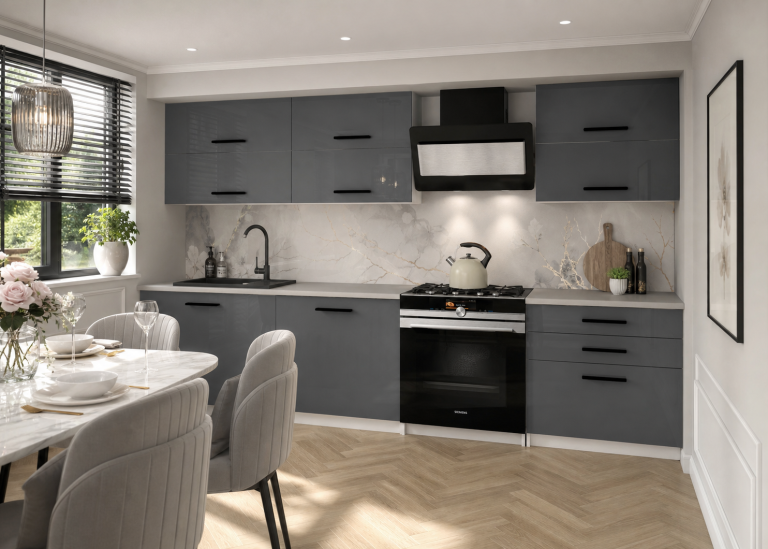 Mobili da cucina 180 cm grigio lucido con piano di lavoro Produttore INF PRIMERA2/2/WT/S/0/B1