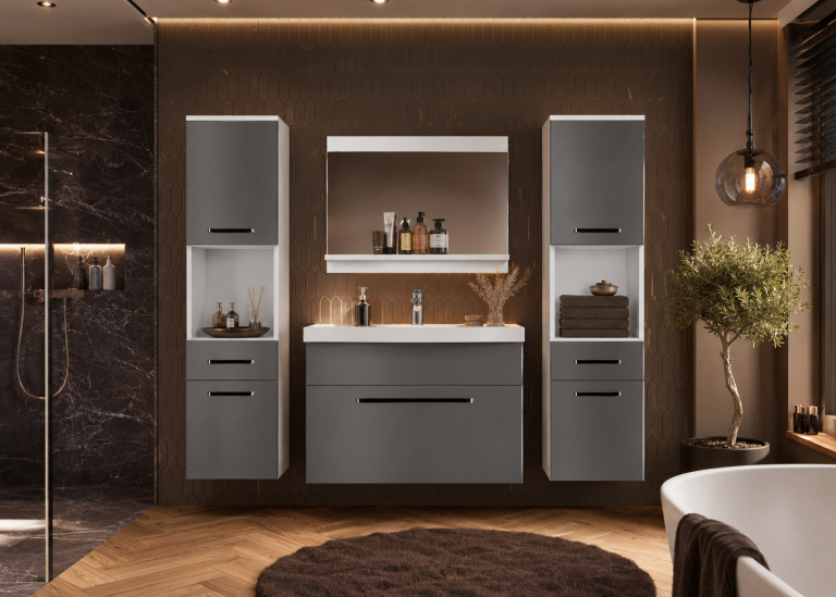 Mobili da bagno Belini grigio opaco + lavabo + specchio Produttore ROD M 6/0/W/SR/0/ZW