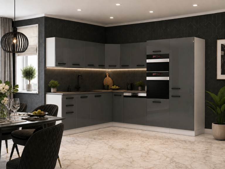 Belini Cucina angolare Premium 540 cm grigio lucido con piano di lavoro JANE Produttore INF JANE/0/WT/S/B/B1