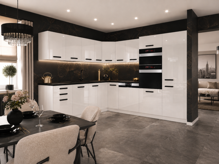Belini Cucina angolare Premium 540 cm bianco lucido con piano di lavoro JANE Produttore INF JANE/0/WT/W/B/B1