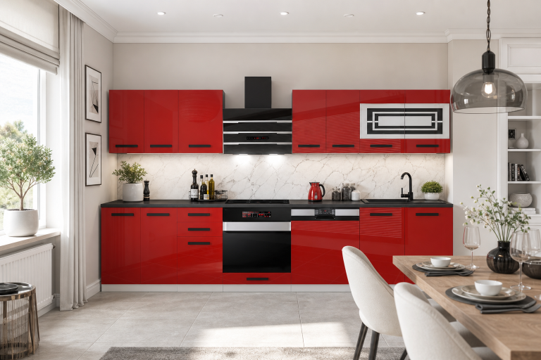 Belini Cucina Premium 300 cm rosso lucido con piano di lavoro LUCY Produttore INF LUCY/0/WT/R/B/B1
