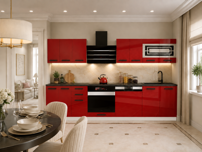 Belini Cucina Premium 300 cm rosso lucido con piano di lavoro LUCY Produttore INF LUCY/0/WT/R/B/B1