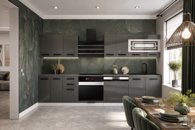 Belini Cucina Premium 300 cm grigio lucido con piano di lavoro LUCY Produttore INF LUCY/0/WT/S/B/B1