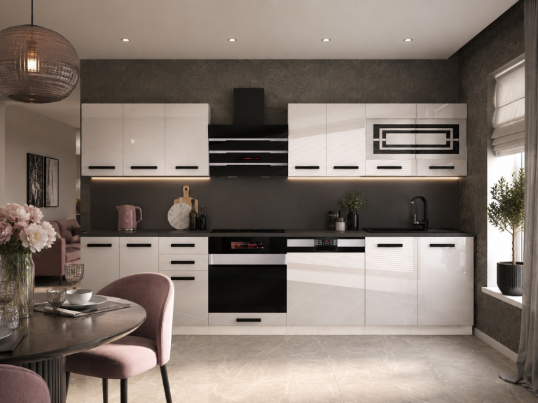 Belini Cucina Premium 300 cm bianco lucido con piano di lavoro LUCY Produttore INF LUCY/0/WT/W/B/B1
