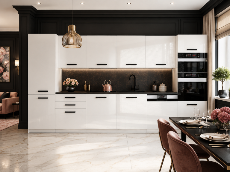 Belini Cucina Premium 360 cm bianco lucido con piano di lavoro NAOMI Produttore INF NAOMI/0/WT/W/B/B1






