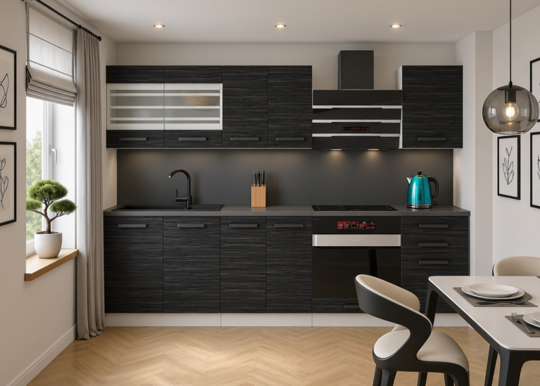 Belini Cucina Premium 240 cm royal ebony con piano di lavoro MARGARET Produttore TOR MARGARET/0/WT/HK/B/B1