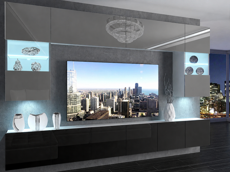Parete attrezzata TV / mobile TV 300 cm grigio lucido e nero lucido  Produttore IMP 1/5/W/WB/0/0