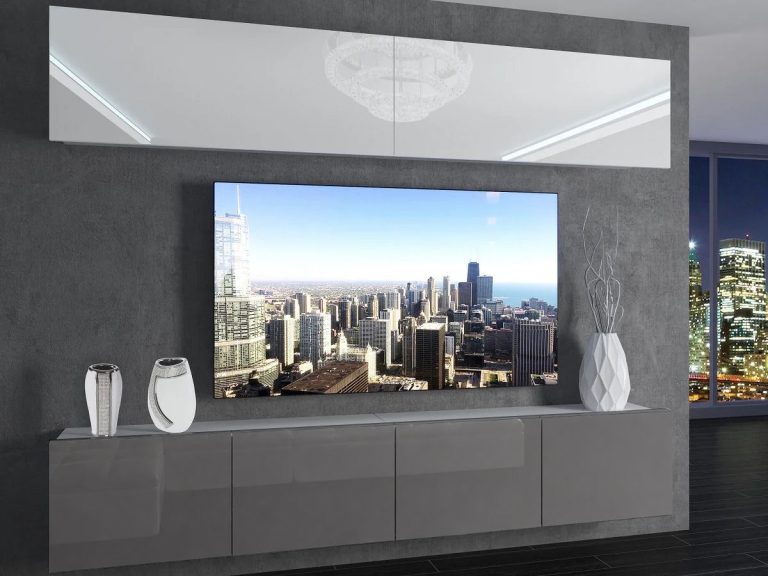 Parete attrezzata TV / mobile TV 200 cm bianco lucido e grigio lucido  Produttore IMP 6/5/W/WS/0/0