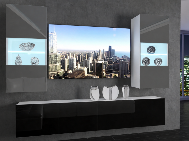 Parete attrezzata TV / mobile TV 200 cm nero lucido e grigio lucido  Produttore IMP 7/5/W/SB/0/0