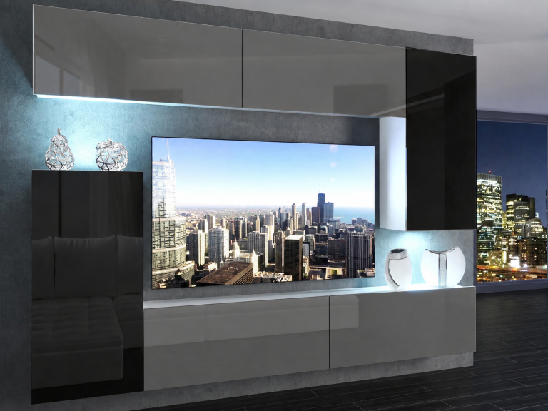 Parete attrezzata TV / mobile TV 250 cm grigio lucido e nero lucido  Produttore IMP 8/5/W/SBBS/0/0