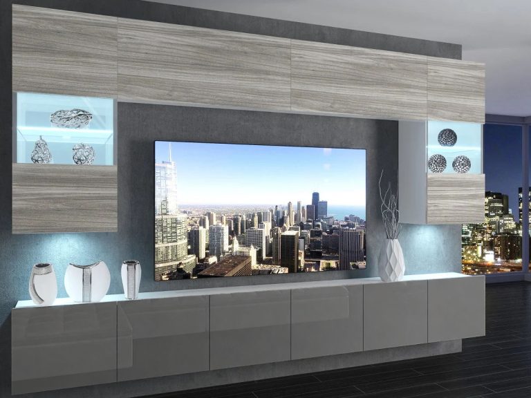 Parete attrezzata TV / mobile TV 300 cm grigio antracite e grafite lucido  Produttore IMP 1/5/W/GW1S/0/0