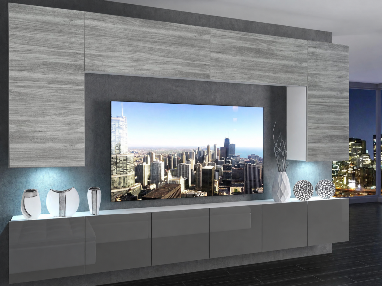 Parete attrezzata TV / mobile TV 300 cm grigio antracite e grafite lucido  Produttore IMP 2/5/W/GW1S/0/0